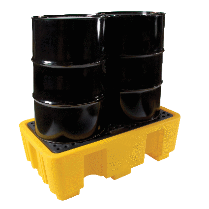 2 Drum Bunded Spill Pallet, Yellow (750W x 1300L x 440Hmm) - 250L Sump