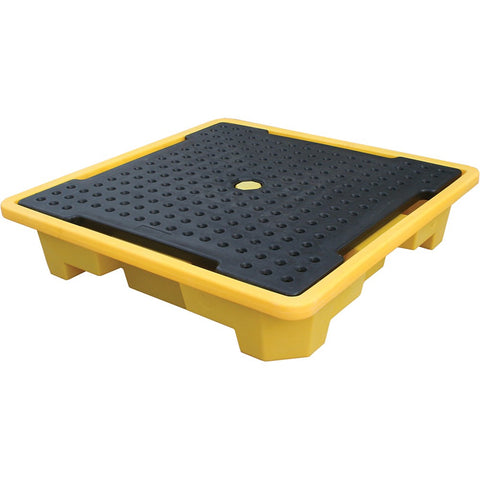 4 Drum Bunded Spill Pallet, Yellow (1290W x 1380L x 280Hmm)  - 250L Sump