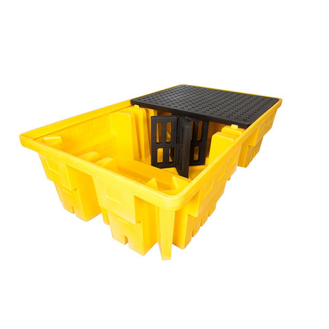 Double IBC Bunded Spill Pallet, Yellow (2322W x 1356L x 600H mm) - 1250L Sump