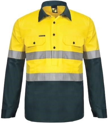 Lightweight Hi-Vis Two Tone Half Placket Vented Cotton Drill Shirt Semi Gusset Taped