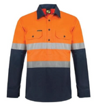 Lightweight Hi-Vis Two Tone Half Placket Vented Cotton Drill Shirt Semi Gusset Taped