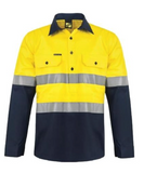 Lightweight Hi-Vis Two Tone Half Placket Vented Cotton Drill Shirt Semi Gusset Taped