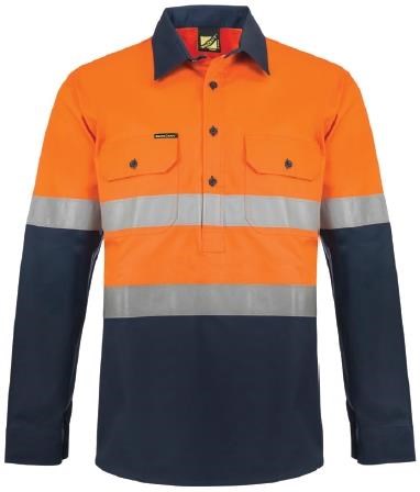 Hi-Vis Two Tone Half Placket Vented Cotton Drill Shirt Semi Gusset Taped