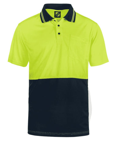 Hi-Vis Two Tone Short Sleeve Micromesh Polo With Pocket