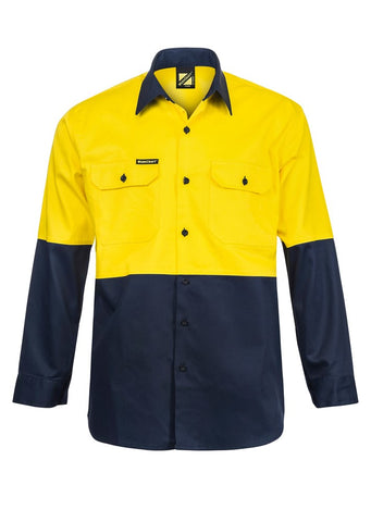 Hi Vis Two Tone Long Sleeve Cotton Drill Shirt