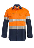Hi Vis Two Tone Long Sleeve Cotton Drill Shirt Taped with Studs