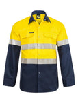 Hi Vis Two Tone Long Sleeve Cotton Drill Shirt Taped with Studs