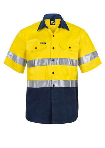 Hi-Vis Two Tone Short Sleeve Cotton Drill Shirt Taped