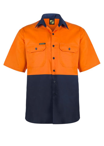 Lightweight Hi-Vis Two Tone Short Sleeve Vented Cotton Drill Shirt