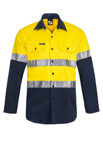 Lightweight Hi-Vis Two Tone Long Sleeve Cotton Drill Shirt Taped