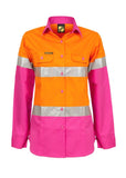 Ladies Lightweight Hi-Vis Two Tone Long Sleeve Cotton Drill Shirt Taped