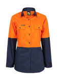 Ladies Lightweight Hi-Vis Two Tone Long Sleeve Cotton Drill Shirt