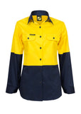 Ladies Lightweight Hi-Vis Two Tone Long Sleeve Cotton Drill Shirt