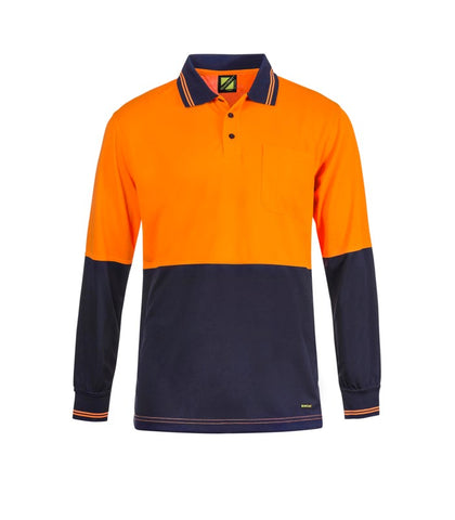 HI-Vis Two Tone Long Sleeve Cotton Back Polo With Pocket